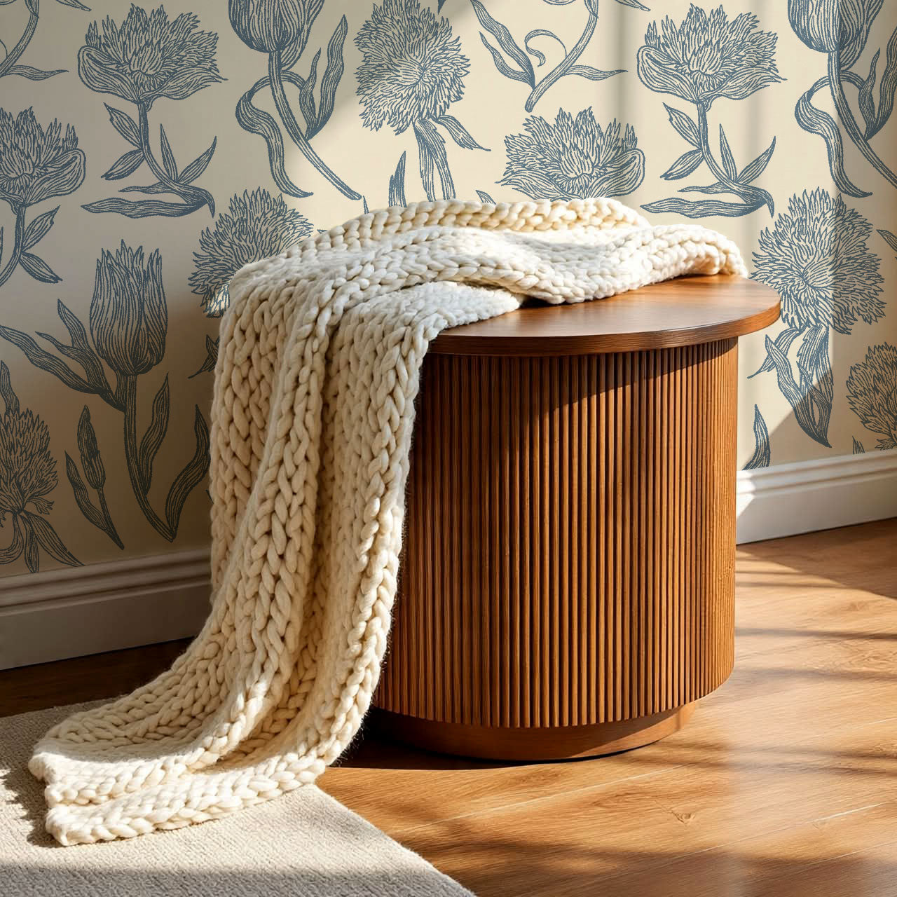 Umbria Trellis Florals Lake Cream Wallpaper