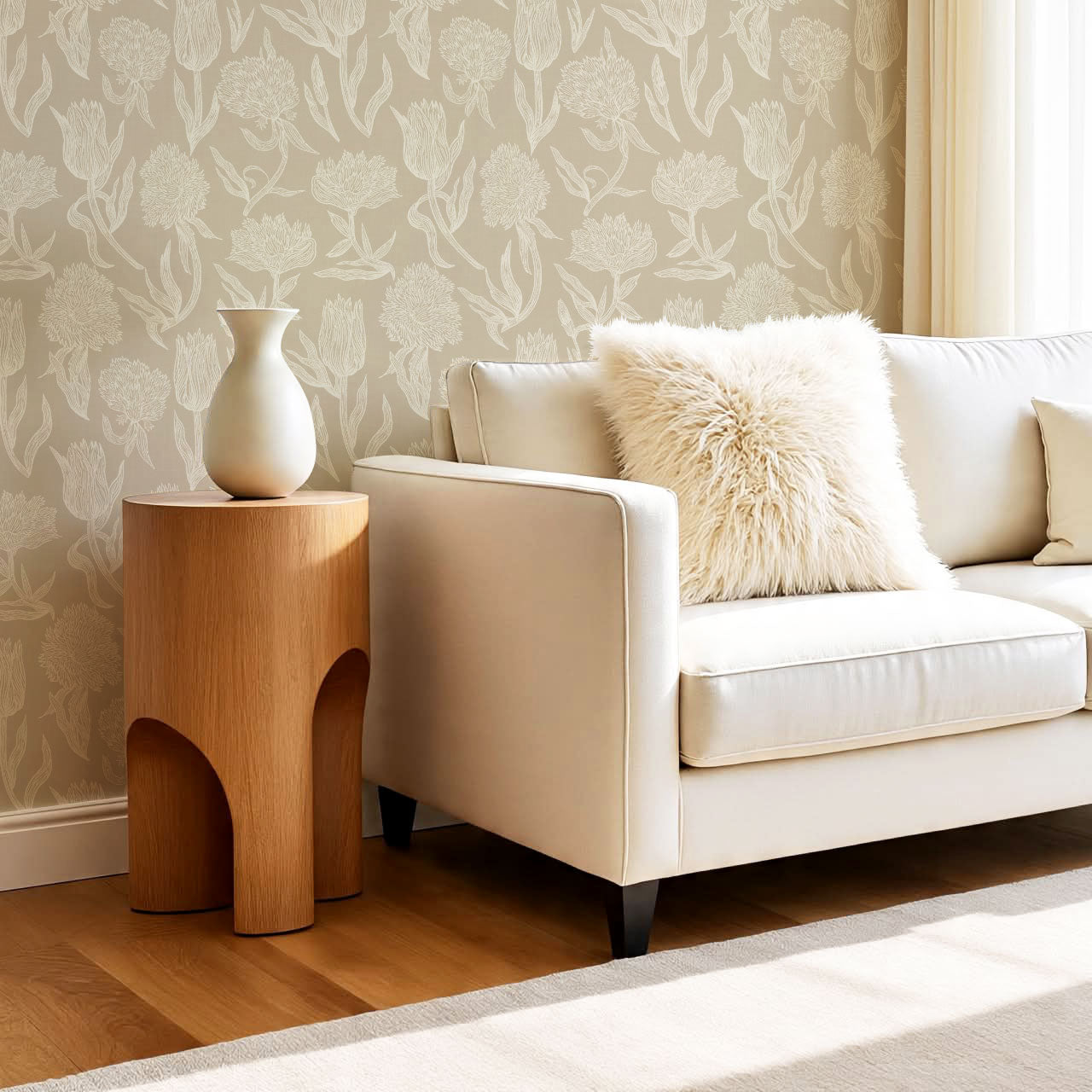 Umbria Trellis Florals Stone Wallpaper