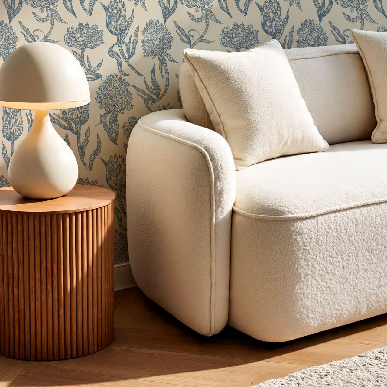 Umbria Trellis Florals Lake Cream Wallpaper