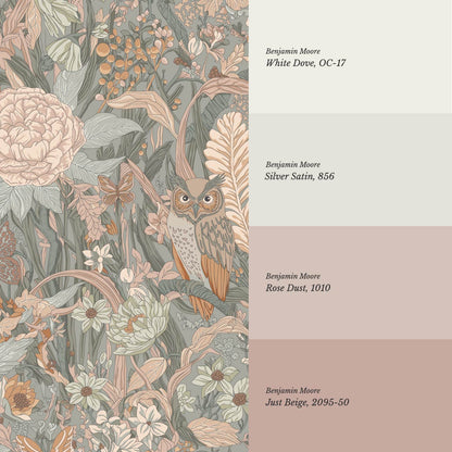 Valeria Secret Garden Gray Olive Pale Blush Wallpaper