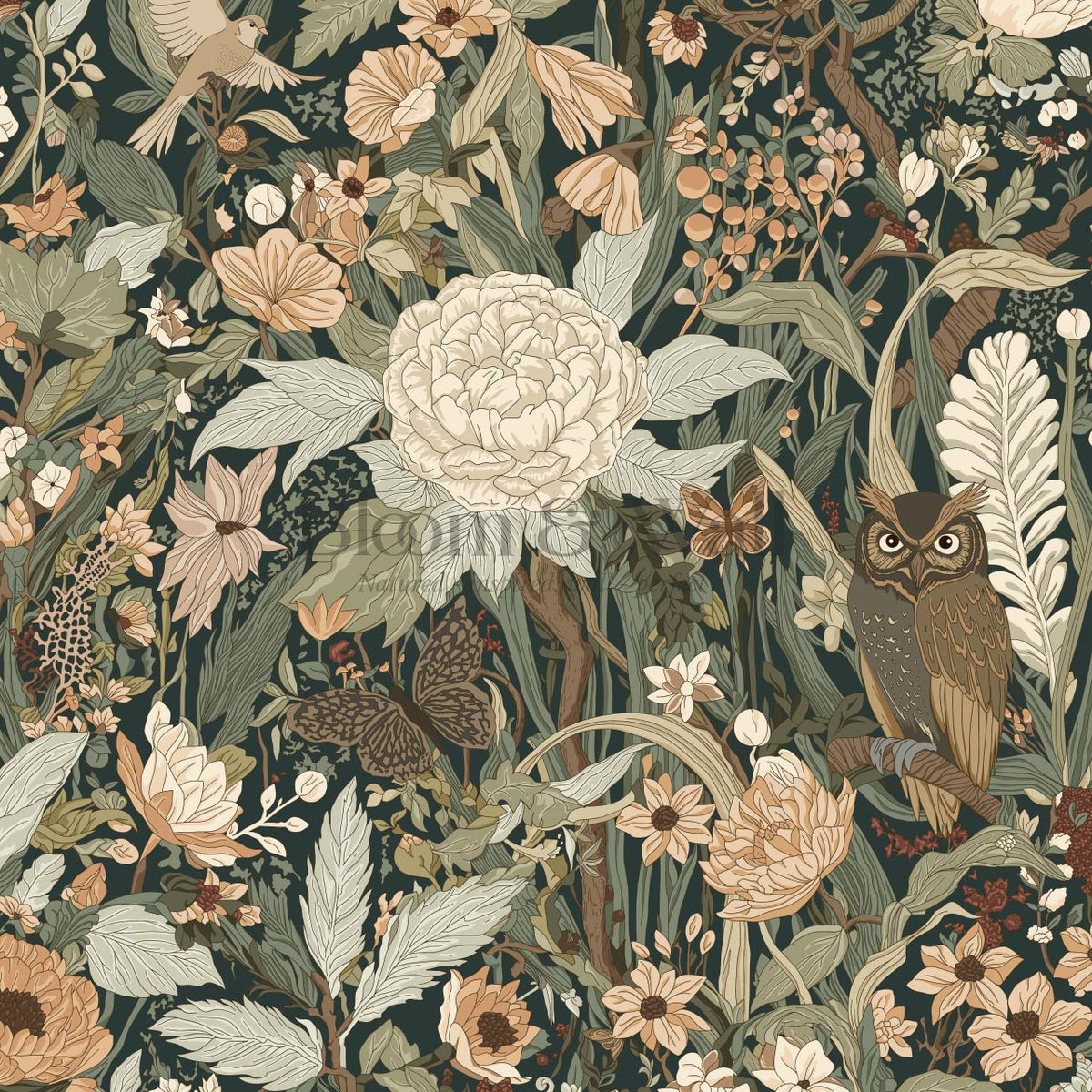 Valeria Secret Garden Deep Green Brown Rust Wallpaper