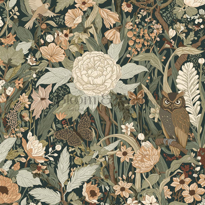 Valeria Secret Garden Deep Green Brown Rust Wallpaper