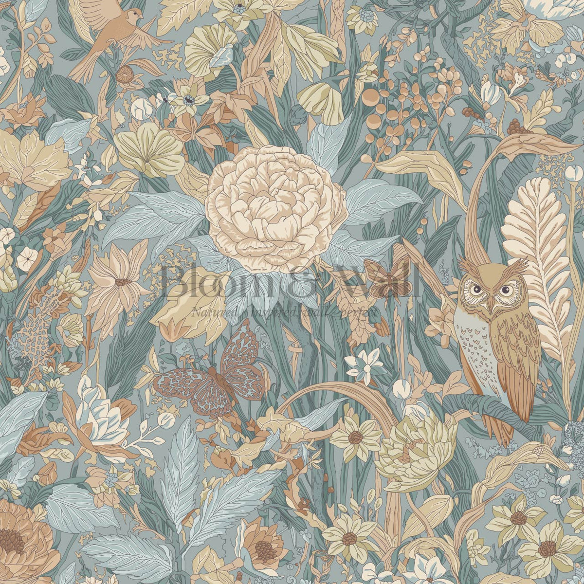 Valeria Secret Garden Sea Glass Tawny Honey Wallpaper