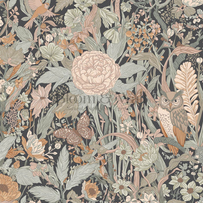 Valeria Secret Garden Slate Dry Sage Pale Peach Wallpaper
