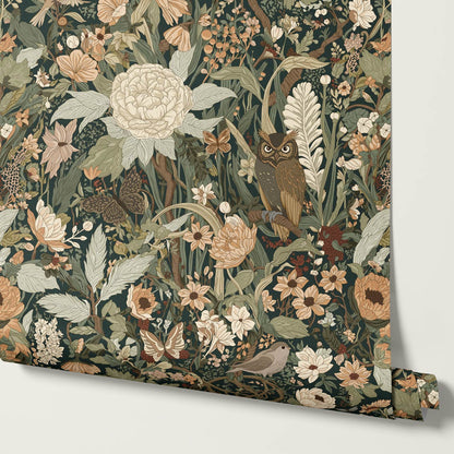 Valeria Secret Garden Deep Green Brown Rust Wallpaper