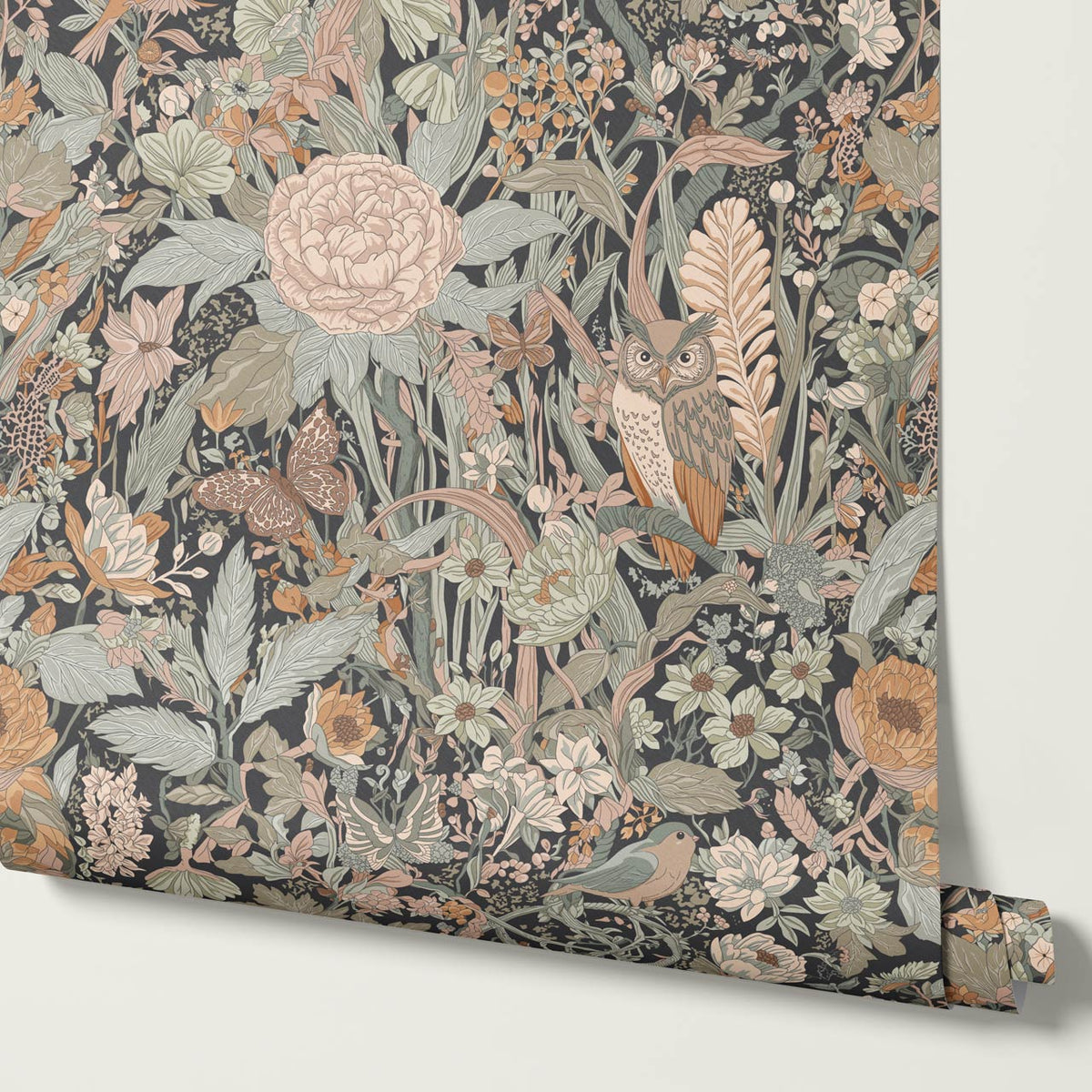 Valeria Secret Garden Slate Dry Sage Pale Peach Wallpaper