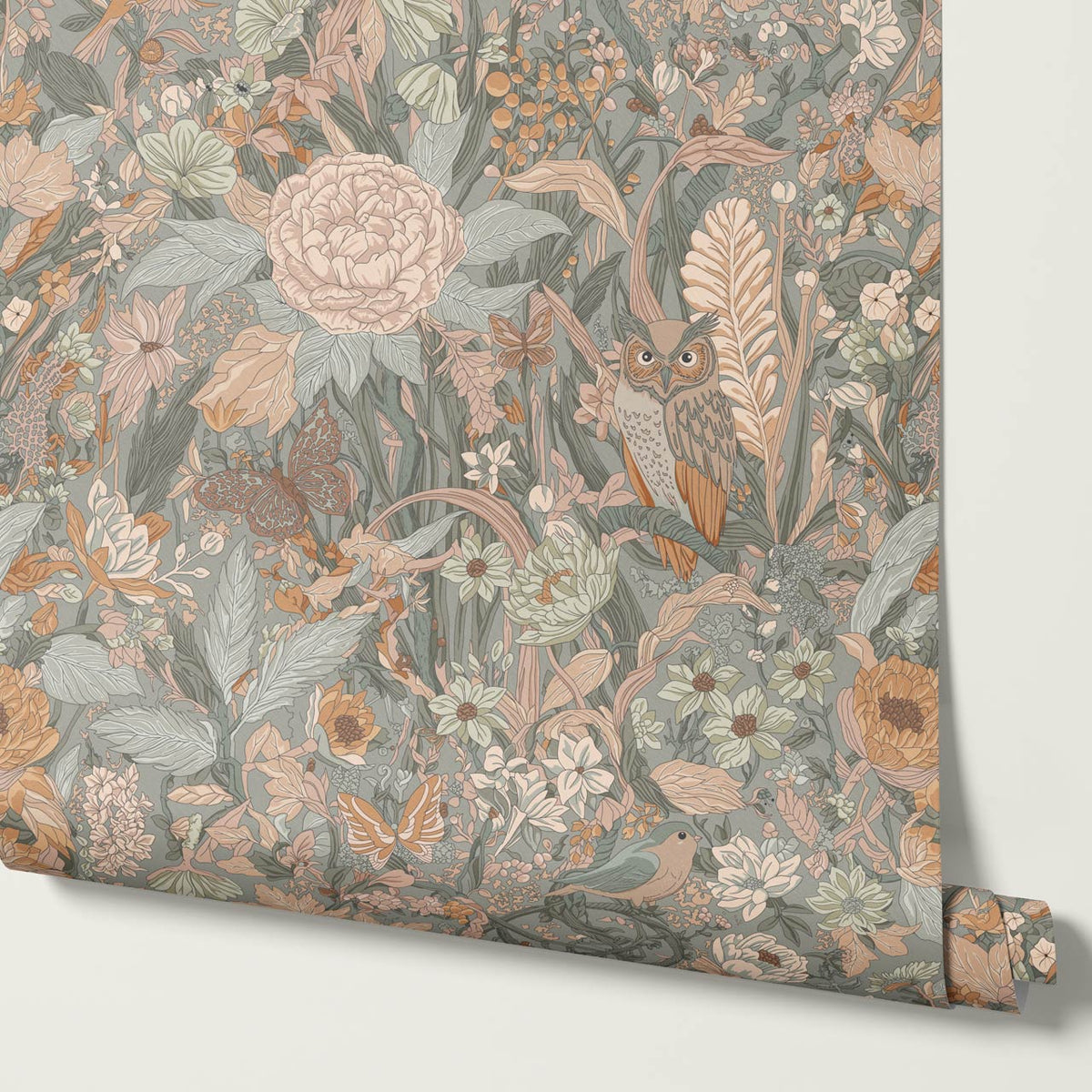 Valeria Secret Garden Gray Olive Pale Blush Wallpaper