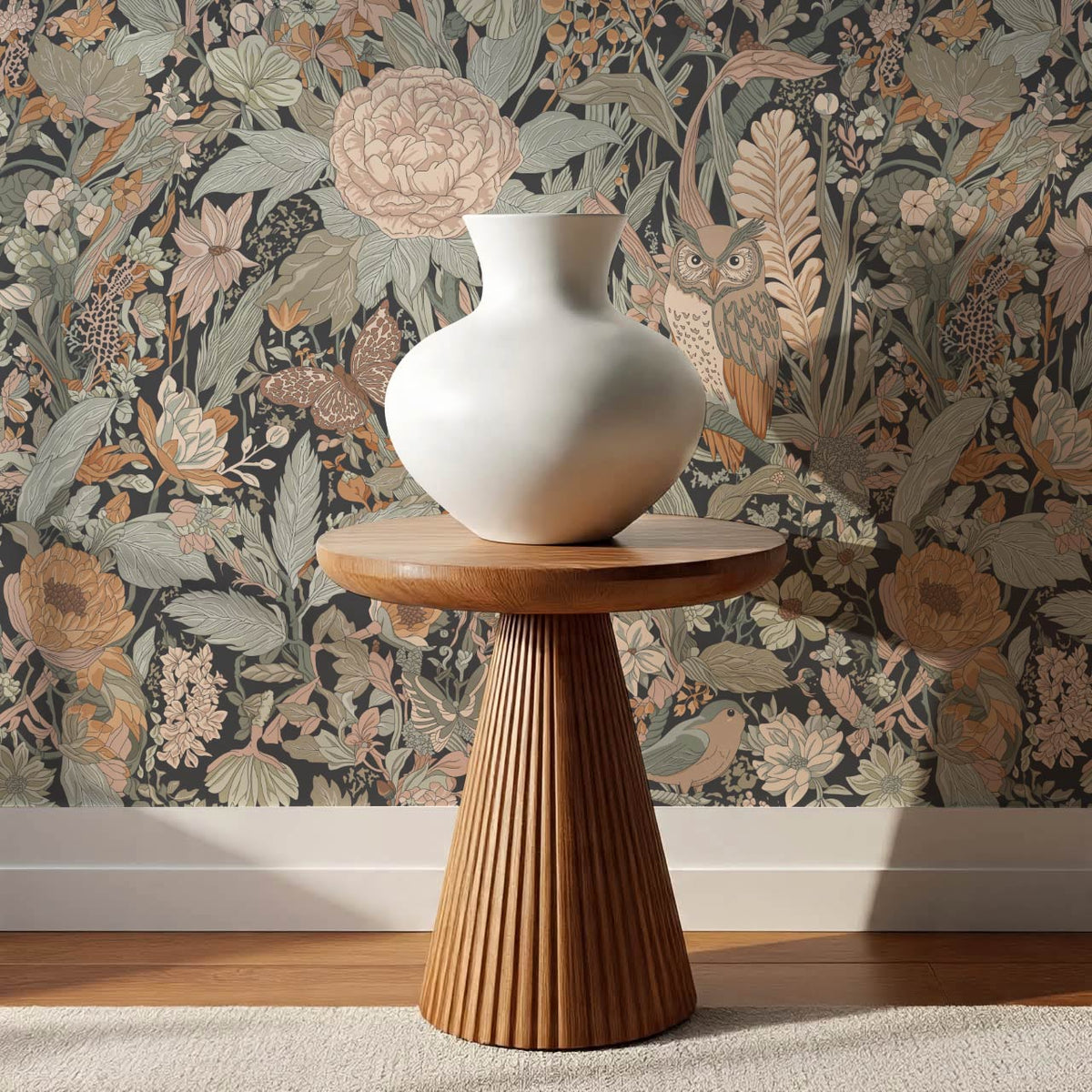 Valeria Secret Garden Slate Dry Sage Pale Peach Wallpaper