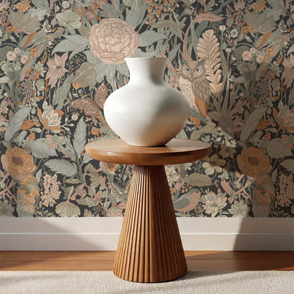 Valeria Secret Garden Slate Dry Sage Pale Peach Wallpaper