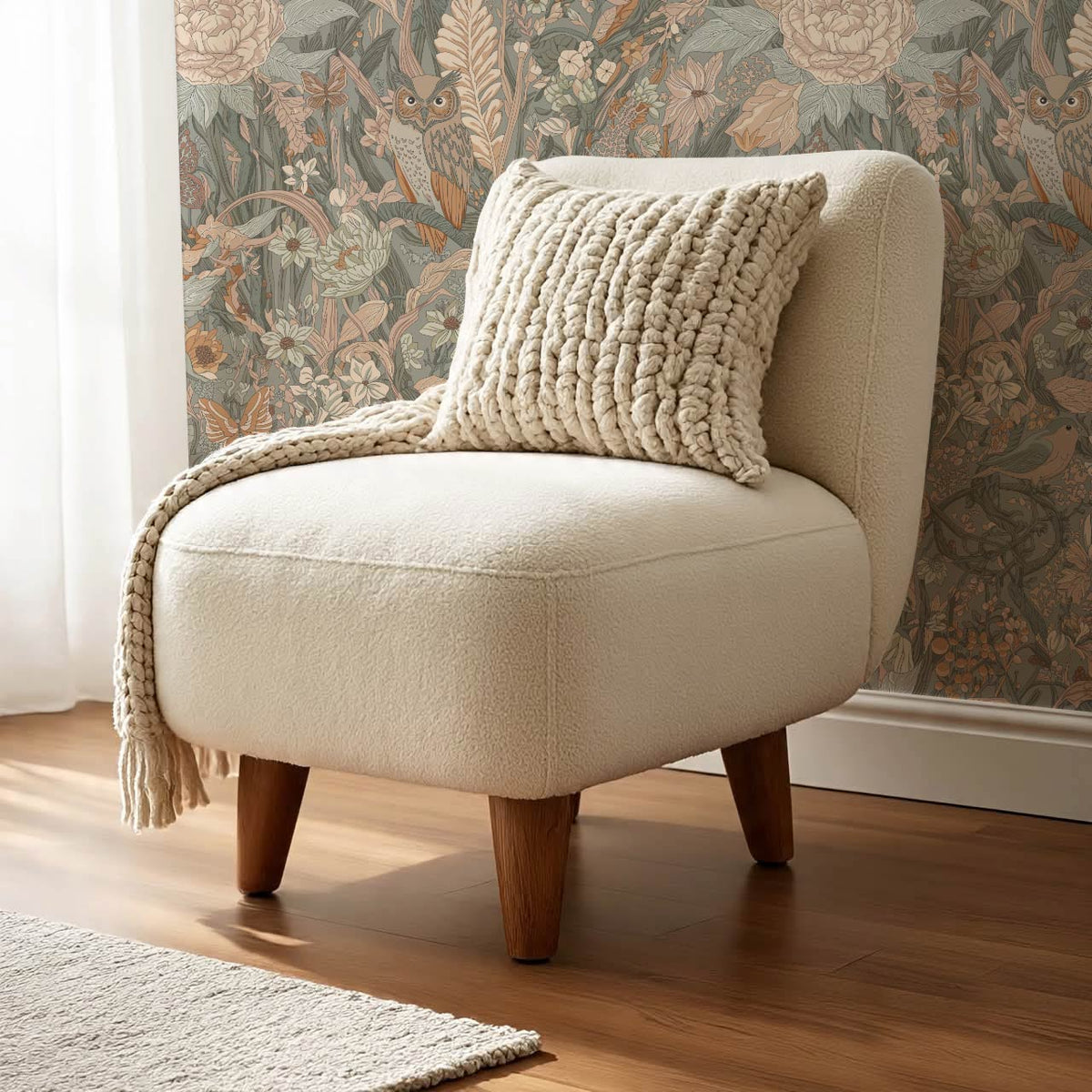 Valeria Secret Garden Gray Olive Pale Blush Wallpaper
