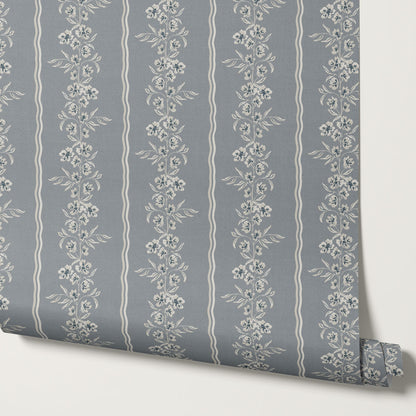 Valerie Country Stripe French Blue Wallpaper