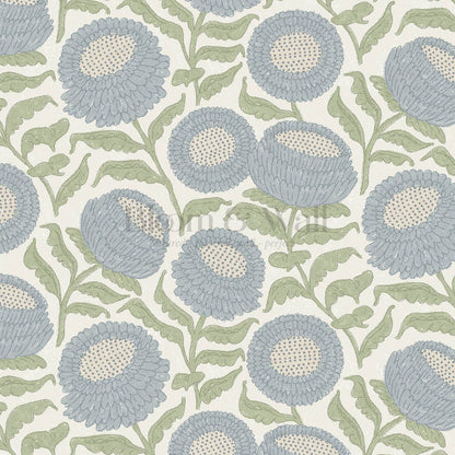 Vanessa Farmhouse Blooms Garden Blue Wallpaper