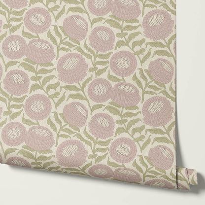Vanessa Farmhouse Blooms Mauve Olive Wallpaper