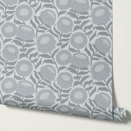 Vanessa Farmhouse Blooms Slate Blue Wallpaper