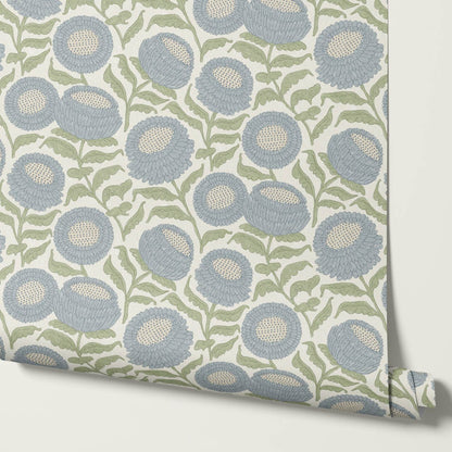 Vanessa Farmhouse Blooms Garden Blue Wallpaper