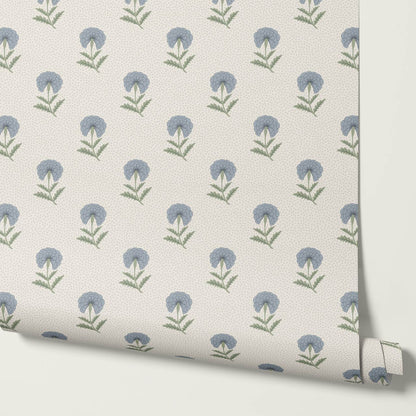 Vani Vintage Marigold French Blue Cream Wallpaper