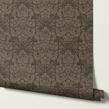Varvaara Floral Damask Brown Taupe Wallpaper