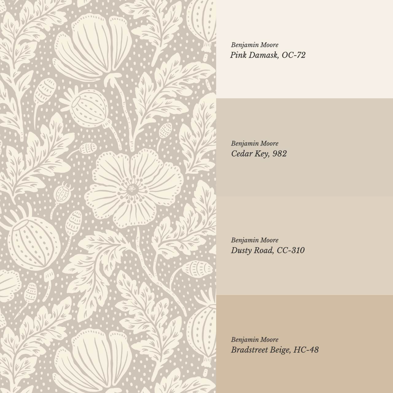 Vega Victorian Poppies Ivory Warm Stone Wallpaper