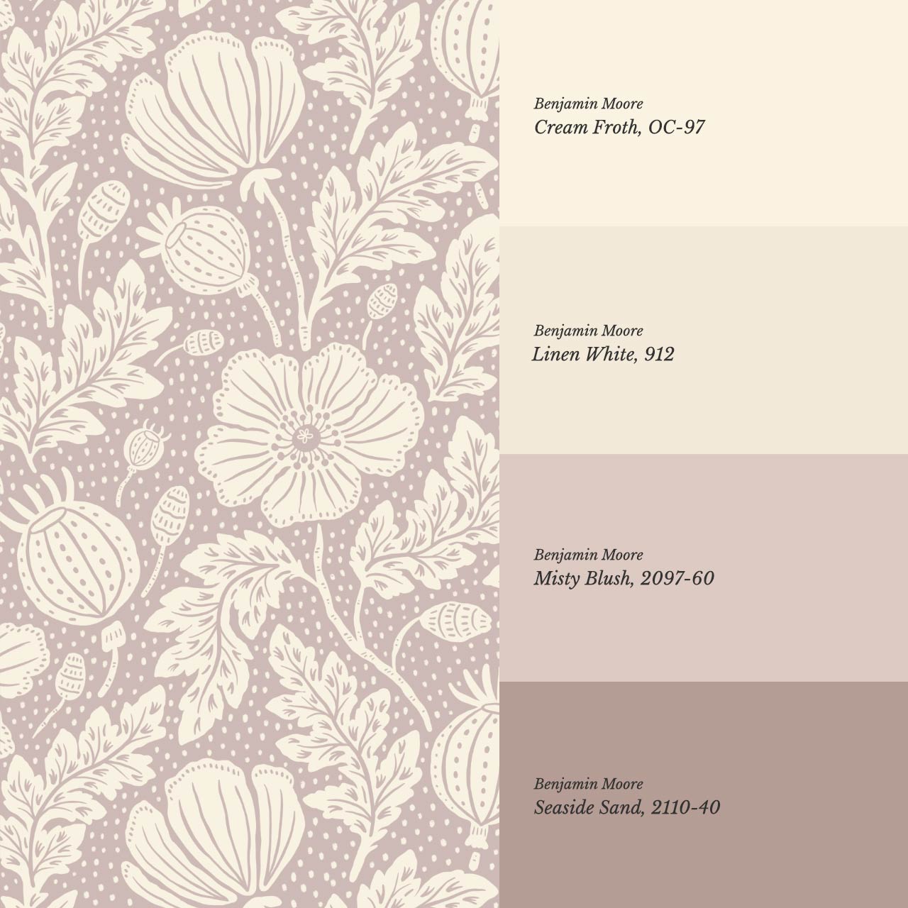 Vega Victorian Poppies Mauve Butter Wallpaper