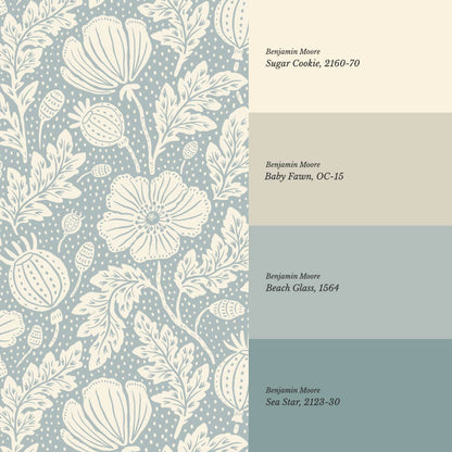 Vega Victorian Poppies Sky Butter Wallpaper