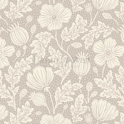 Vega Victorian Poppies Ivory Warm Stone Wallpaper