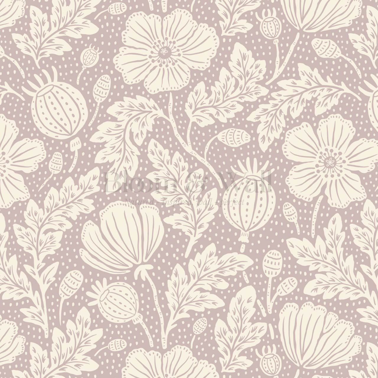 Vega Victorian Poppies Mauve Butter Wallpaper