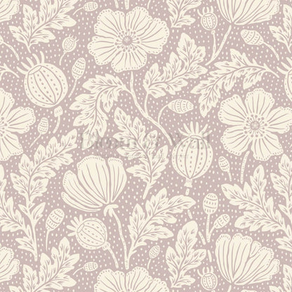 Vega Victorian Poppies Mauve Butter Wallpaper