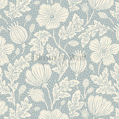 Vega Victorian Poppies Sky Butter Wallpaper