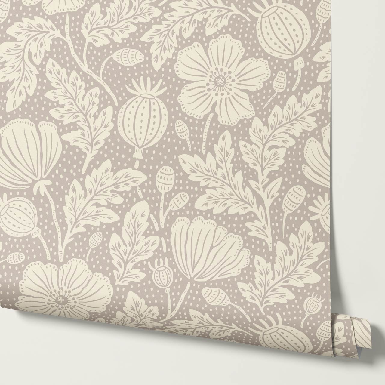 Vega Victorian Poppies Ivory Warm Stone Wallpaper