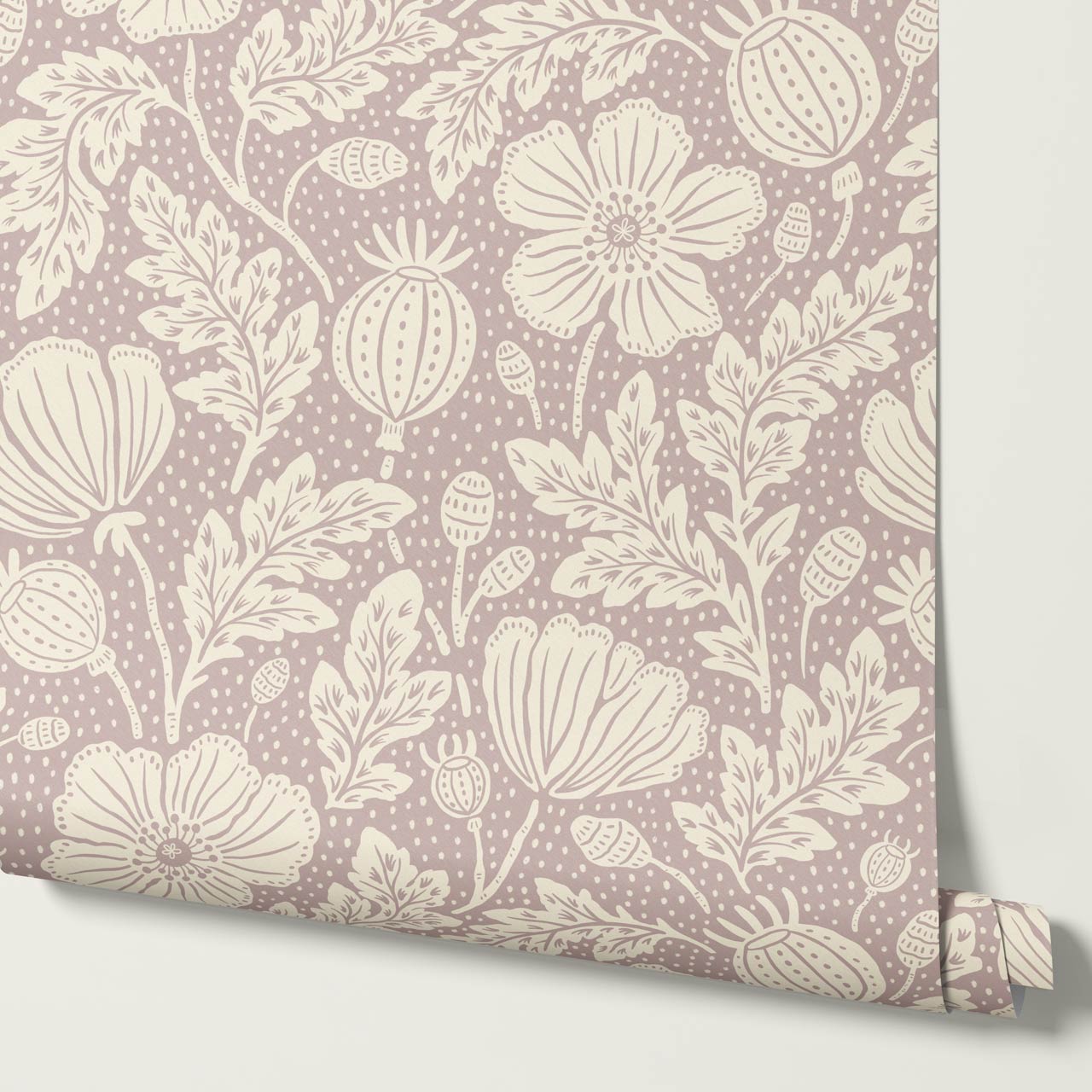 Vega Victorian Poppies Mauve Butter Wallpaper