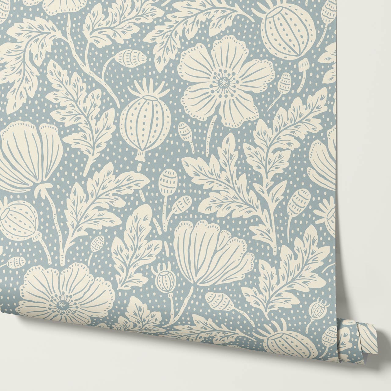 Vega Victorian Poppies Sky Butter Wallpaper