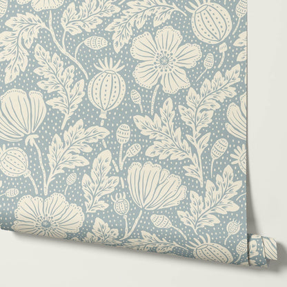Vega Victorian Poppies Sky Butter Wallpaper