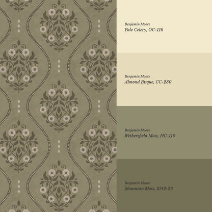 Vela Heritage Bellvine Green Olive Moss Wallpaper