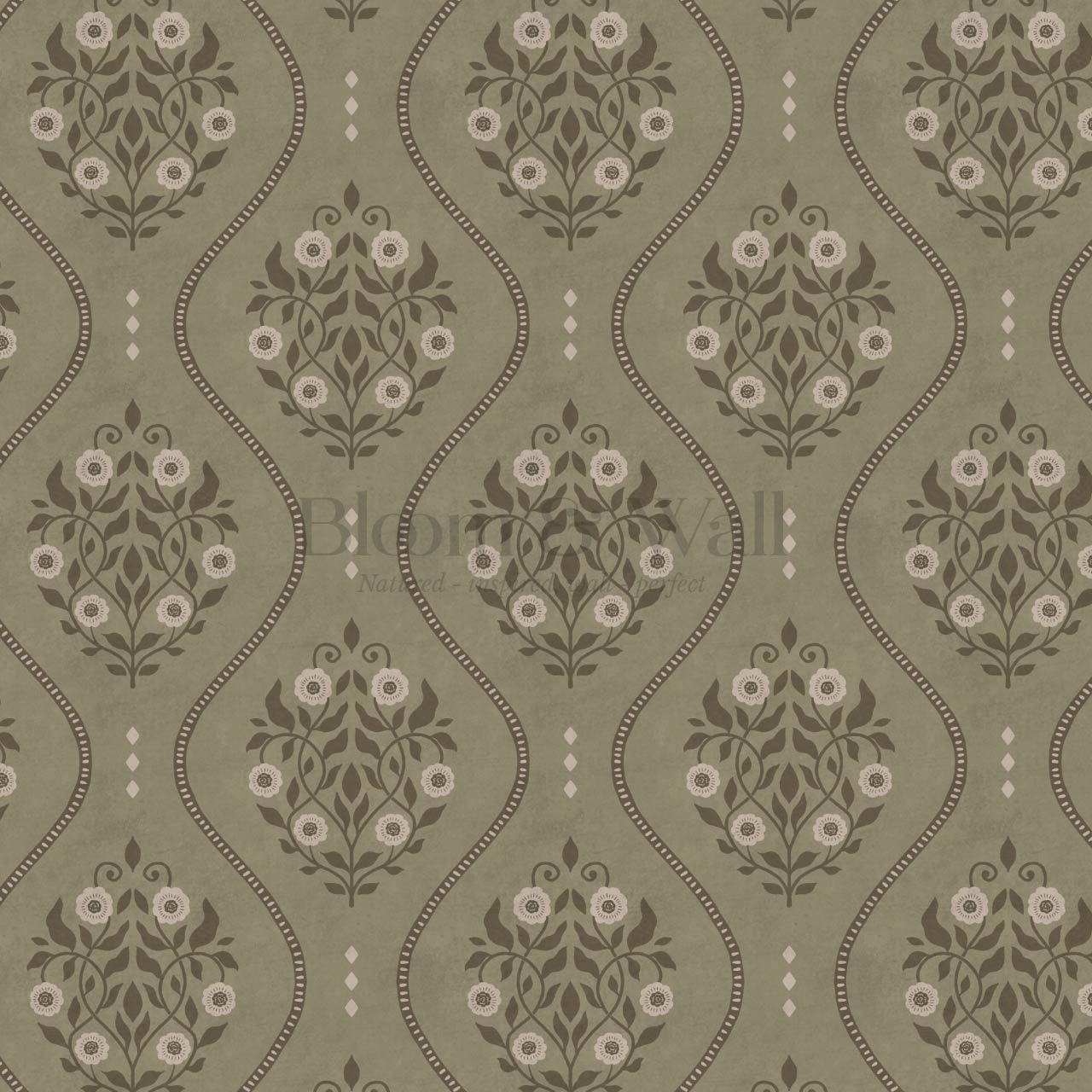 Vela Heritage Bellvine Green Olive Moss Wallpaper