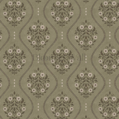 Vela Heritage Bellvine Green Olive Moss Wallpaper