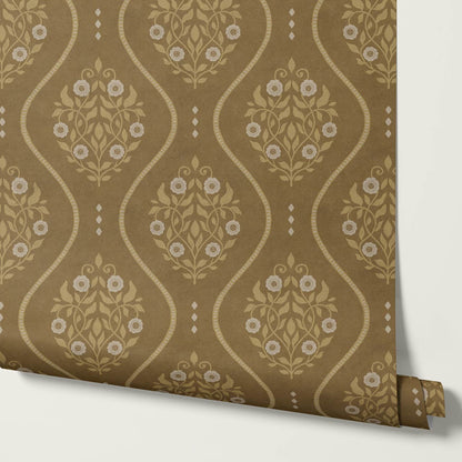 Vela Heritage Bellvine Olive Mustard Wallpaper