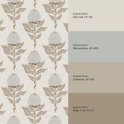Vera Artichokes Dove Beige Wallpaper