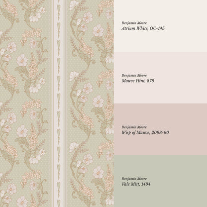 Veronica Fanciful Vines Soft Sage Coral Wallpaper