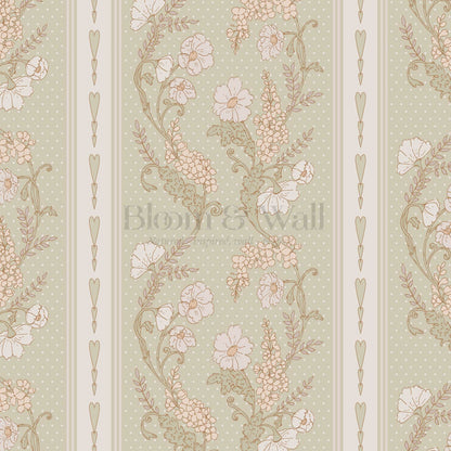 Veronica Fanciful Vines Soft Sage Coral Wallpaper