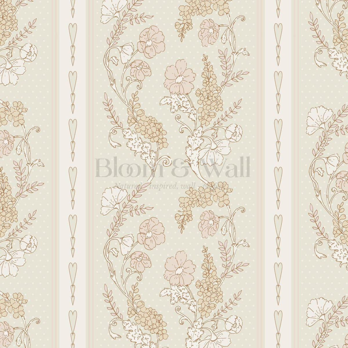 Veronica Fanciful Vines Pale Sage Soft Pink Wallpaper