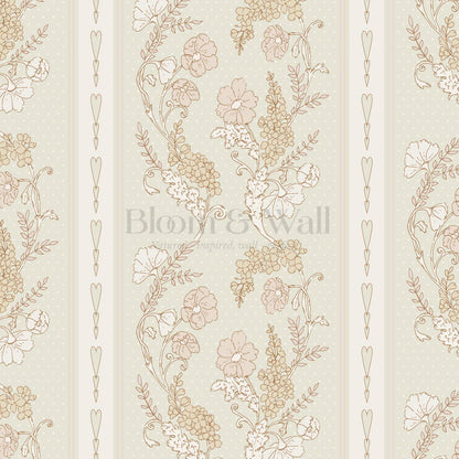 Veronica Fanciful Vines Pale Sage Soft Pink Wallpaper