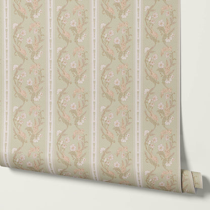 Veronica Fanciful Vines Soft Sage Coral Wallpaper