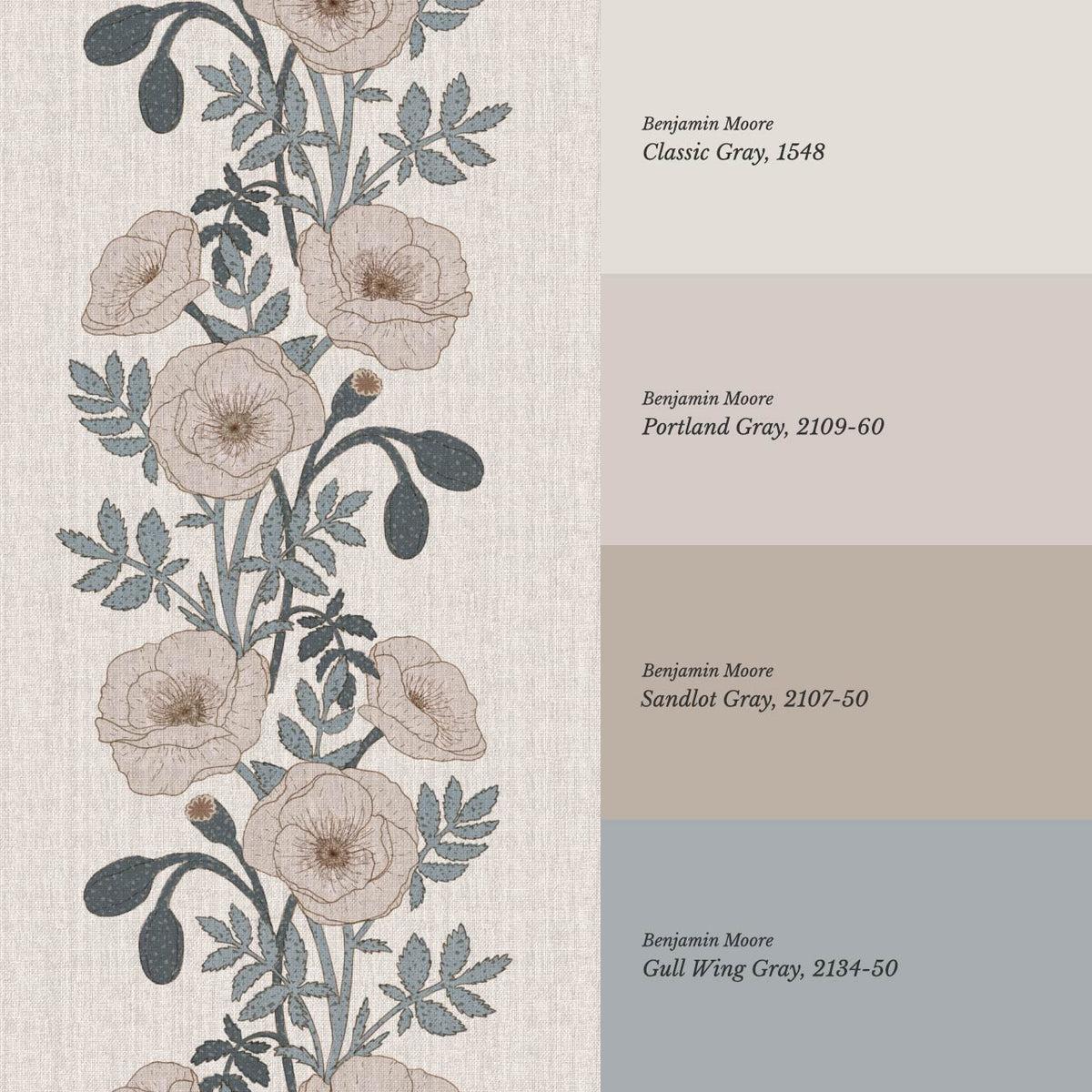 Vessa Poppy Garland Slate Rose Dust Wallpaper