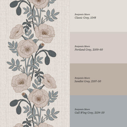 Vessa Poppy Garland Slate Rose Dust Wallpaper