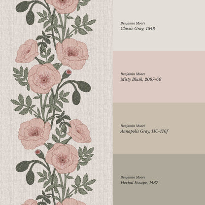 Vessa Poppy Garland Sage Blush Wallpaper
