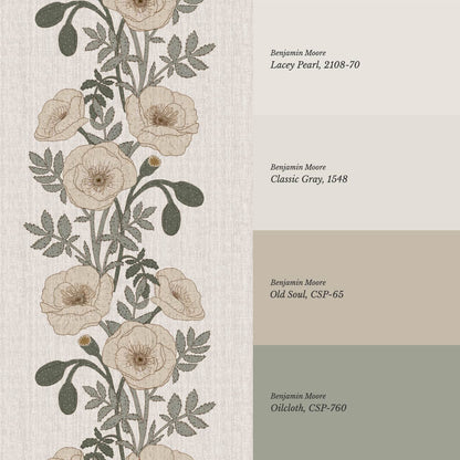 Vessa Poppy Garland Sage Coral Wallpaper