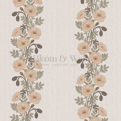 Vessa Poppy Garland Sage Coral Wallpaper