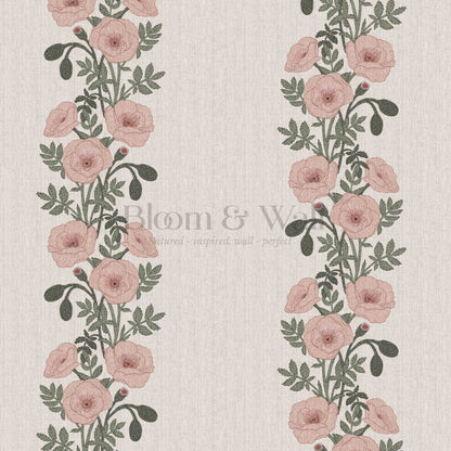 Vessa Poppy Garland Sage Blush Wallpaper