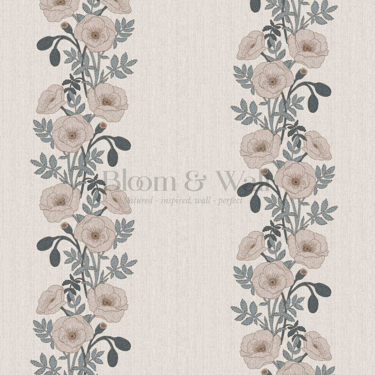 Vessa Poppy Garland Slate Rose Dust Wallpaper