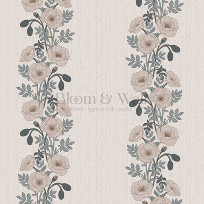 Vessa Poppy Garland Slate Rose Dust Wallpaper
